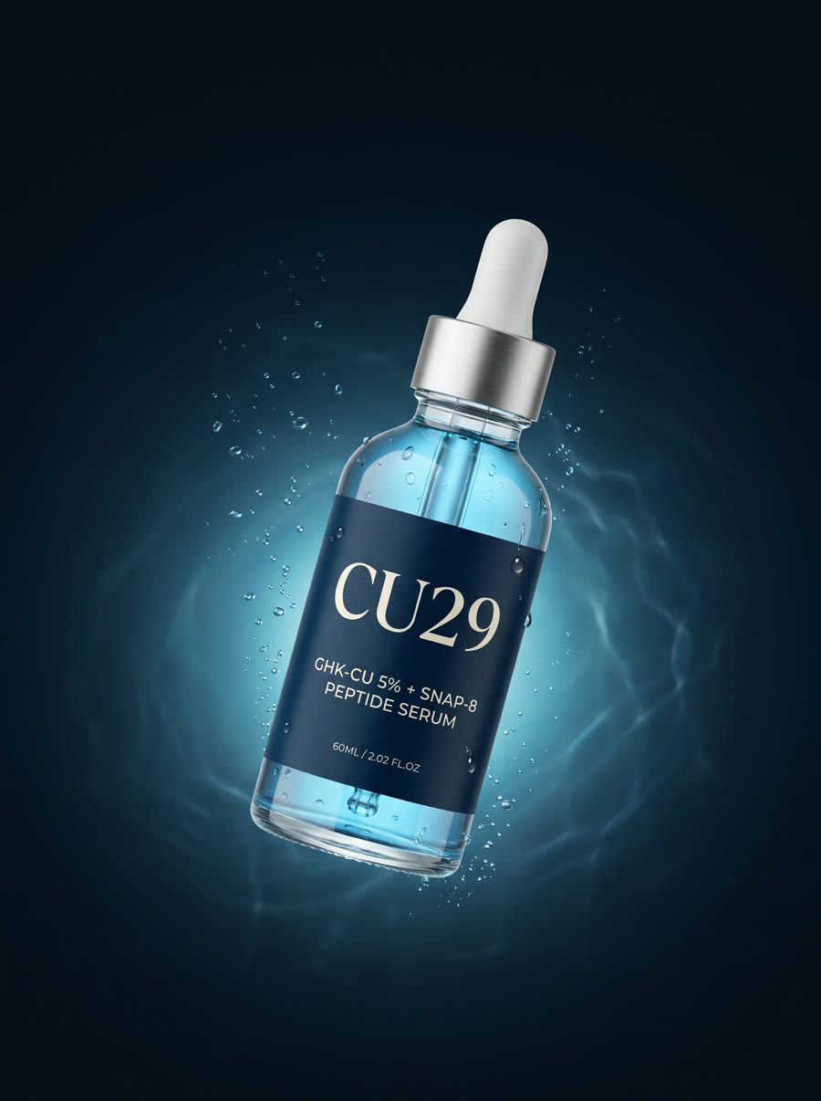 CU29 serum bottle floating in deep water
